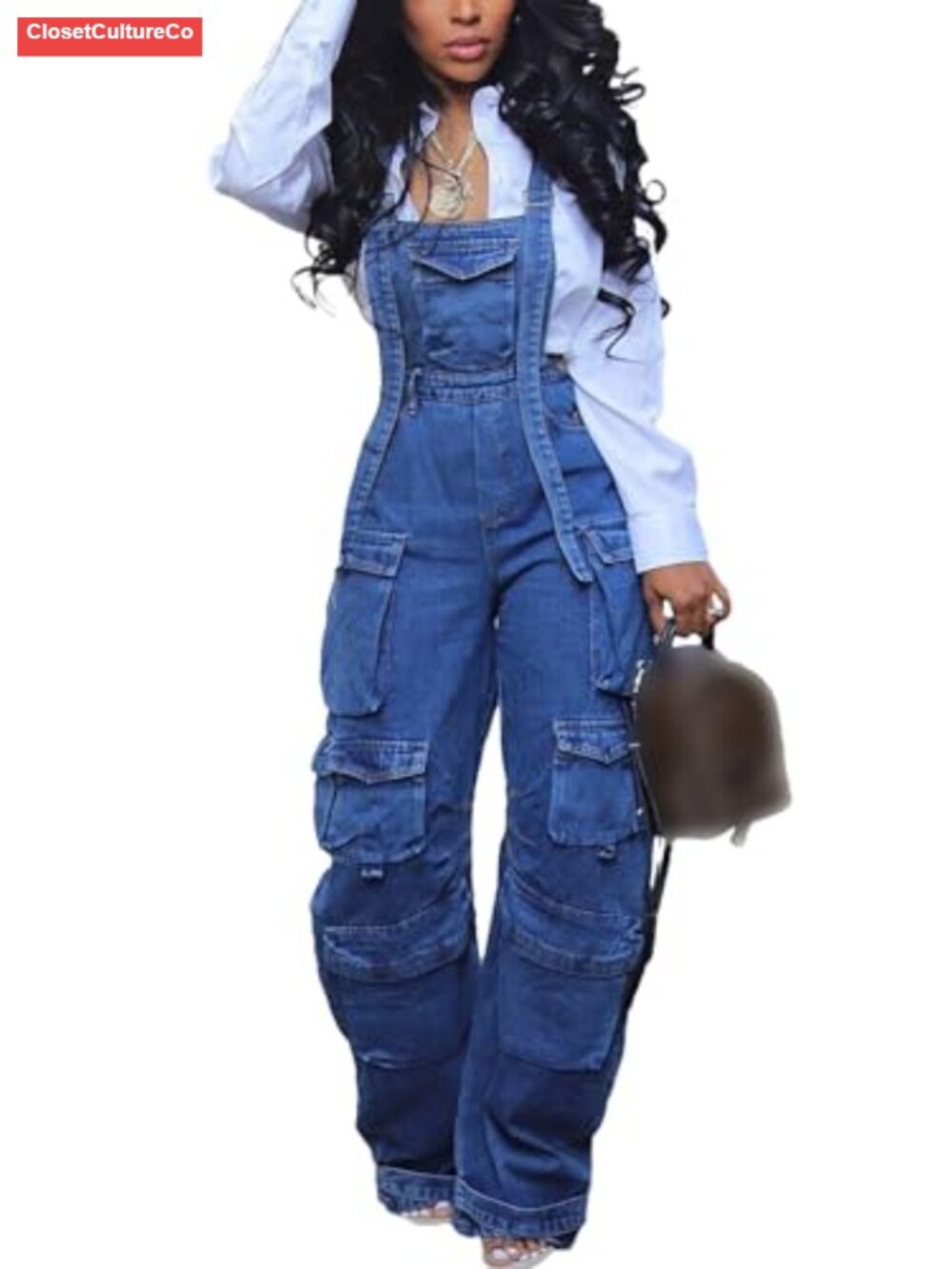 Cargo Denim Jumpsuit Wide Leg Bib Loose Baggy Jean Overalls